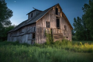 Poster - rustic barn in moonlight, with the lunar glow shining through the windows, created with generative ai