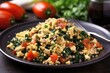 tofu scramble with scrambled eggs, tomatoes, and cilantro, created with generative ai