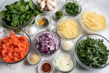 close-up of deconstructed recipe ingredients, with each ingredient labeled for easy cooking, created with generative ai