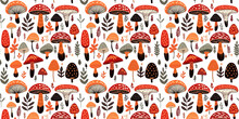 Seamless Pattern With Mushrooms, Vector Illustration