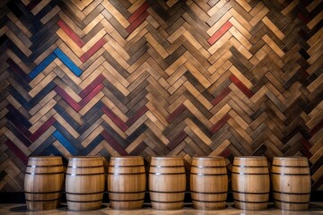 Sticker - whiskey barrels arranged in a herringbone pattern, created with generative ai