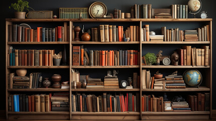 a book shelf with books. ai generated