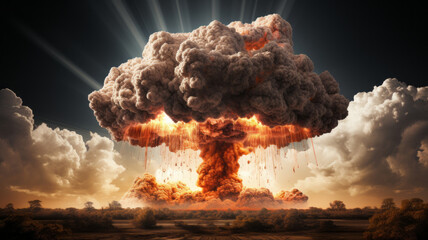 Wall Mural - nuclear explosion and mushroom cloud . ai generated