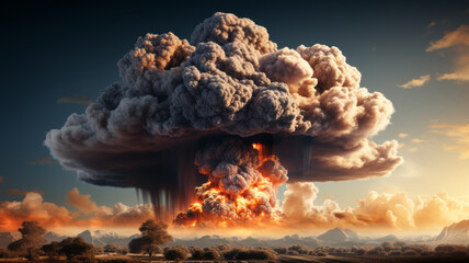 Wall Mural - Nuclear explosion and mushroom cloud . AI Generated