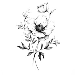 Wall Mural - flowers drawing  line art 