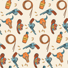 Cowboy Seamless Pattern Vector Illustration. Home Decor, Textile Design, Wrapping Paper, Stationery, Scrapbooking, Digital Wallpapers, Website Backgrounds.