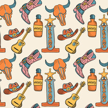 Cowboy Seamless Pattern Vector Illustration. Home Decor, Textile Design, Wrapping Paper, Stationery, Scrapbooking, Digital Wallpapers, Website Backgrounds.