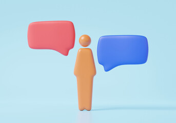 Poster - Minimal cartoon personal people bubble chat icon or comment social media online concept with show chat, message, sms, communication, communicate digitally, copy space, 3d render. illustration