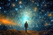 © piai - Man walking through the universe. Generative AI