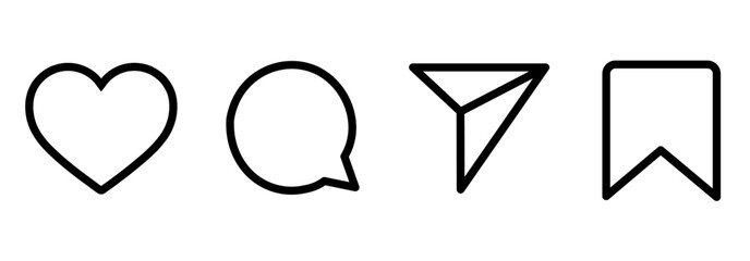Wall Mural - like comment share & save icon outline. general social media user interface icon set. editable strok