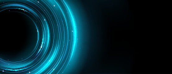Poster - blue planet ring neon light effect with circle line sparkle. digital energy twirl with magic flare e