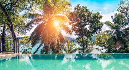 Poster - Beautiful luxury outdoor swimming pool in hotel resort.