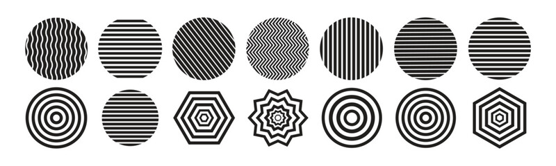 Wall Mural - Set of circle with rounded borders. Different geometric seamless design. Vector illustration