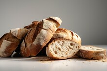 Fresh Sourdough Bread Slices On White Background, Baked At Home. Generative AI