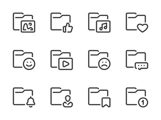 Poster - Folder configurations and Data directory vector line icons. Archive of Files and Documents outline icon set.