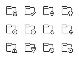 Poster - Folder configurations and Data directory vector line icons. Archive of Files and Documents outline icon set.