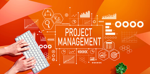 Aufkleber - Project management theme with person using a computer keyboard