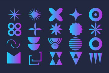 Wall Mural - Set geometric gradient shapes contemporary modern trendy elements basic forms isolated on background, futuristic figures, minimal abstract