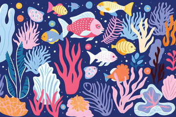 Wall Mural - seamless underwater cartoon vector illustration.GenerativeAI.