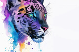 Fototapeta Dziecięca - Watercolor Animal Illustration with Beautiful Wild Panther Head on White Background. Aquarel Painted Style Zoo Wallpaper Design for Banner, Poster, Invitation or Cover.