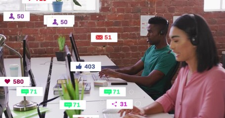 Poster - Animation of social media data processing over diverse business people in office