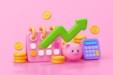 Wall Mural - Saving money piggy bank investment business and finance concept 3D background illustration