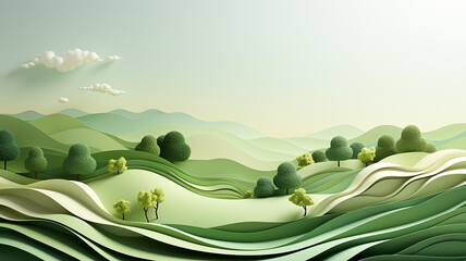 greeting card, green abstract landscape in the style of paper sculpture. generative ai