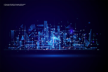 Wall Mural - Neon light effect and cityscape with space . Modern hi-tech, science, futuristic technology concept. 