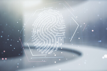 Aufkleber - Multi exposure of virtual abstract fingerprint illustration on abstract empty interior background, digital access concept