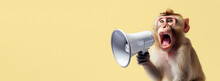 Monkey With A Megaphone On A Yellow Background.