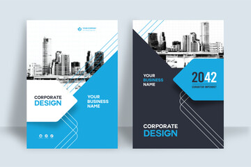 Wall Mural - city background business book cover design template - landscape layout