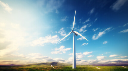 Wind turbine in field with blue sky