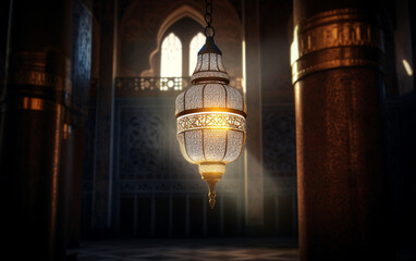 Wall Mural - A lamp in a mosque with the light shining through it