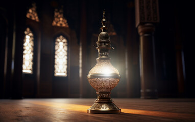 Wall Mural - A lamp in a mosque with the light shining through it