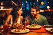 © VisualProduction - Young couple eating mexican food at restaurant. Couple on date night with delicious food. Generative AI