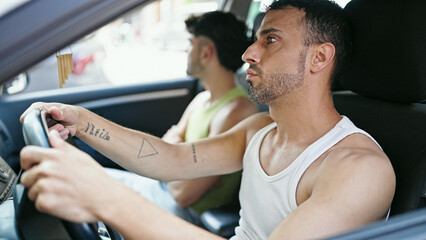 Sticker - Two men couple driving car at street