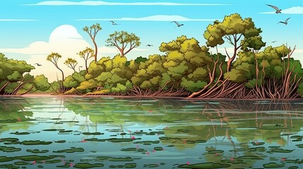 Wall Mural - abstract background mangroves. enchanting world of mangroves through an illustration that showcases 