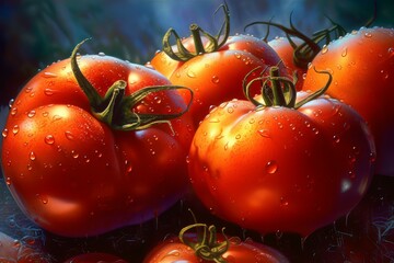 Poster - Tomatoes water drops illustration. Generate Ai