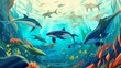 Abstract background migrating whales. Awe-inspiring sight of migrating whales captured in a stunning illustration, perfect for banner designs with abstract backgrounds. Generative AI.