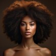 © Valua Vitaly - Portrait of beautiful african american woman with afro hairstyle looking at camera on brown background. Beauty portrait of young african american woman with healthy clean skin. Beauty and skin care