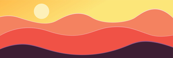 vector drawing of a sunset in the mountains. drawing for banner, poster, flyer, background, picture.