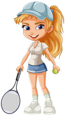 Wall Mural - Beautiful female tennis player cartoon character