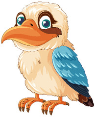 Wall Mural - a cartoon illustration of a cute kookaburra, a native australian bird, standing isolated on a white 