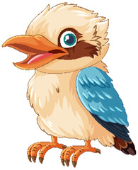 Wall Mural - A smiling Kookaburra bird, native to Australia, is isolated on a white background in a vector cartoon illustration style