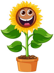 Wall Mural - sunflower plant in pot cartoon isolated