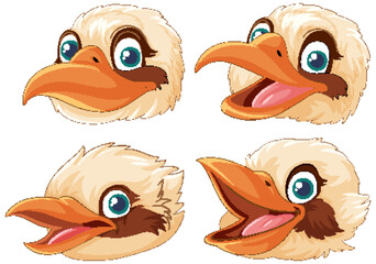 Wall Mural - set of kookaburra native australia birds with different emotions depicted in a vector cartoon illust