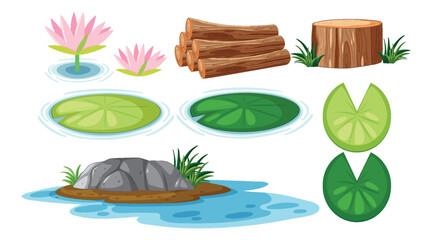 Wall Mural - Water Lily Pads and Nature Elements Collection