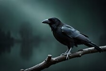 Raven On A Shoot Of Tree, , Generative Ai Technology