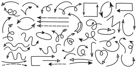 Wall Mural - curved arrows. set of vector hand drawn arrows. collection of pointers.