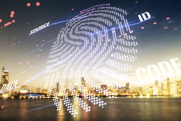 Aufkleber - Abstract virtual fingerprint hologram on Chicago skyline background. Multiexposure